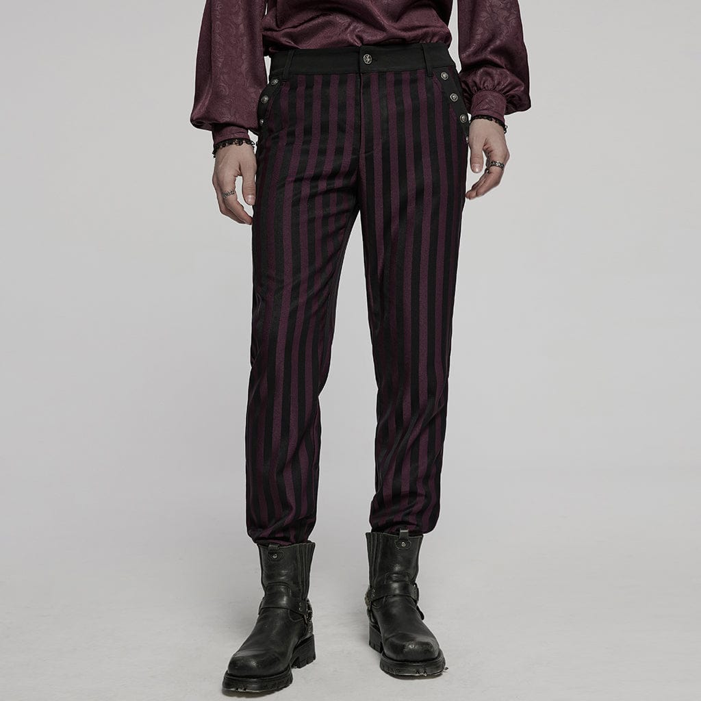 PUNK RAVE Men's Gothic High-waisted Striped Suit Pants Red