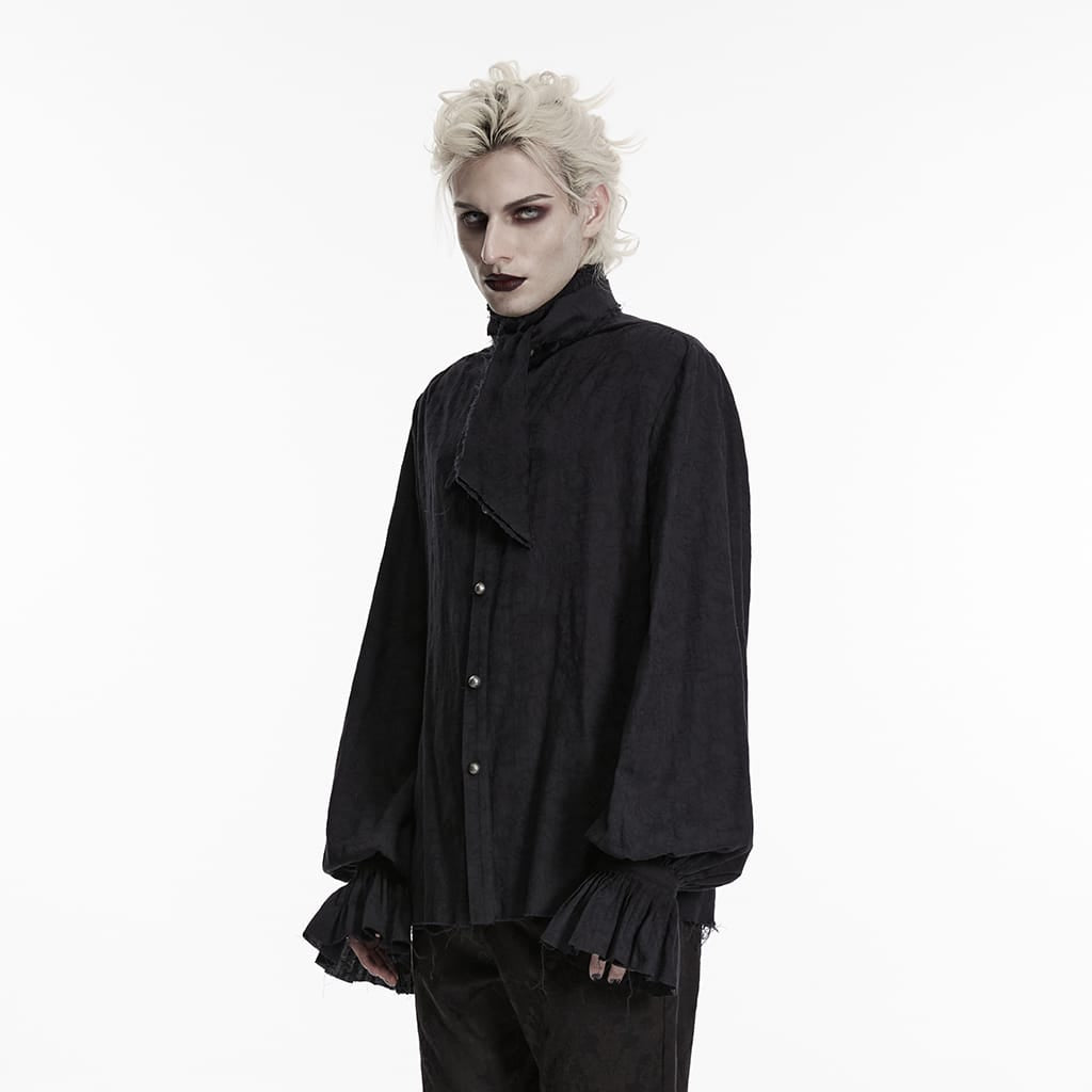 PUNK RAVE Men's Gothic Jacquard Bishop Sleeved Shirt with Detachable Tie Black