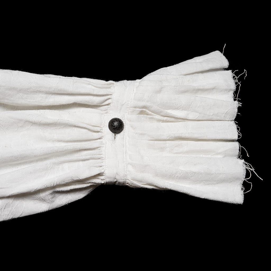 PUNK RAVE Men's Gothic Jacquard Bishop Sleeved Shirt with Detachable Tie White