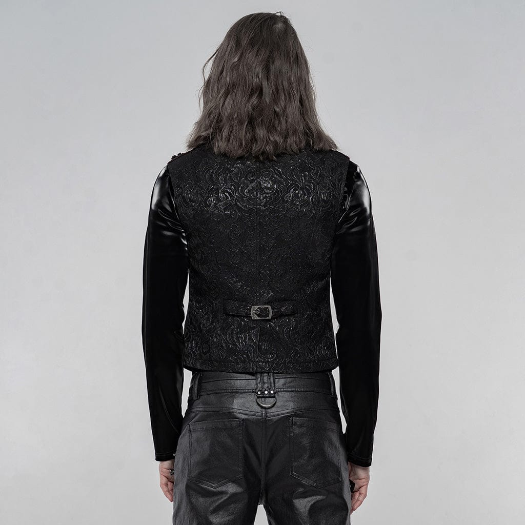 PUNK RAVE Men's Gothic Jacquard Front Breasted Vests
