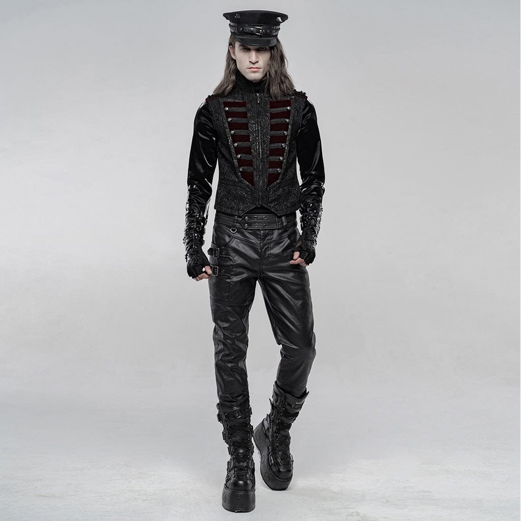 PUNK RAVE Men's Gothic Jacquard Front Breasted Vests