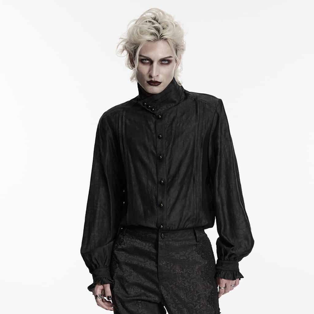 PUNK RAVE Men's Gothic Jacquard Layered Long Sleeved Shirt Black