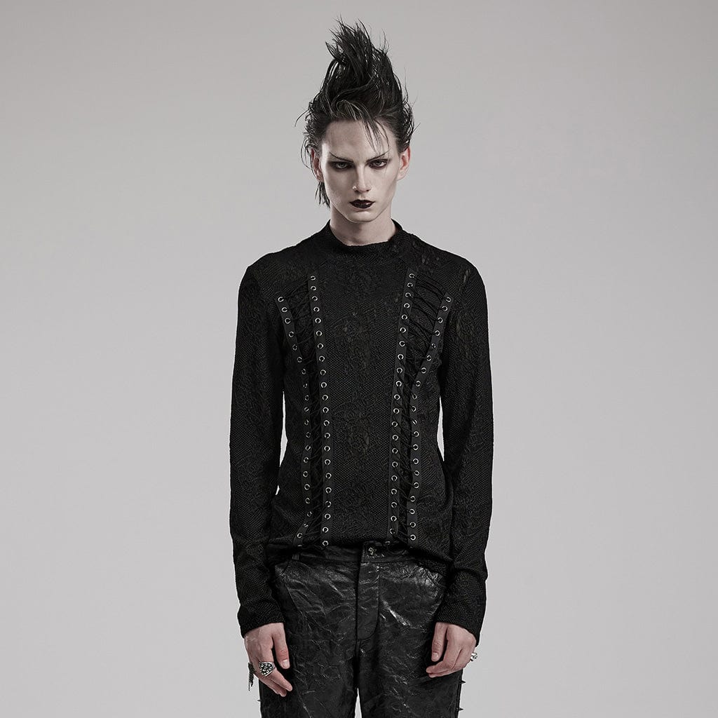 PUNK RAVE Men's Gothic Knitted Crew Neck Shirt