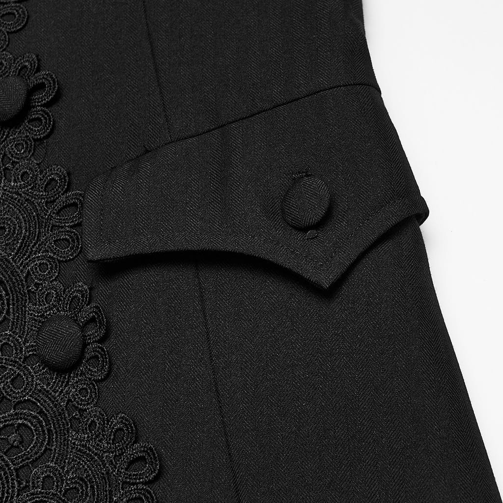 PUNK RAVE Men's Gothic Lace Applique Lapel Long Waistcoat