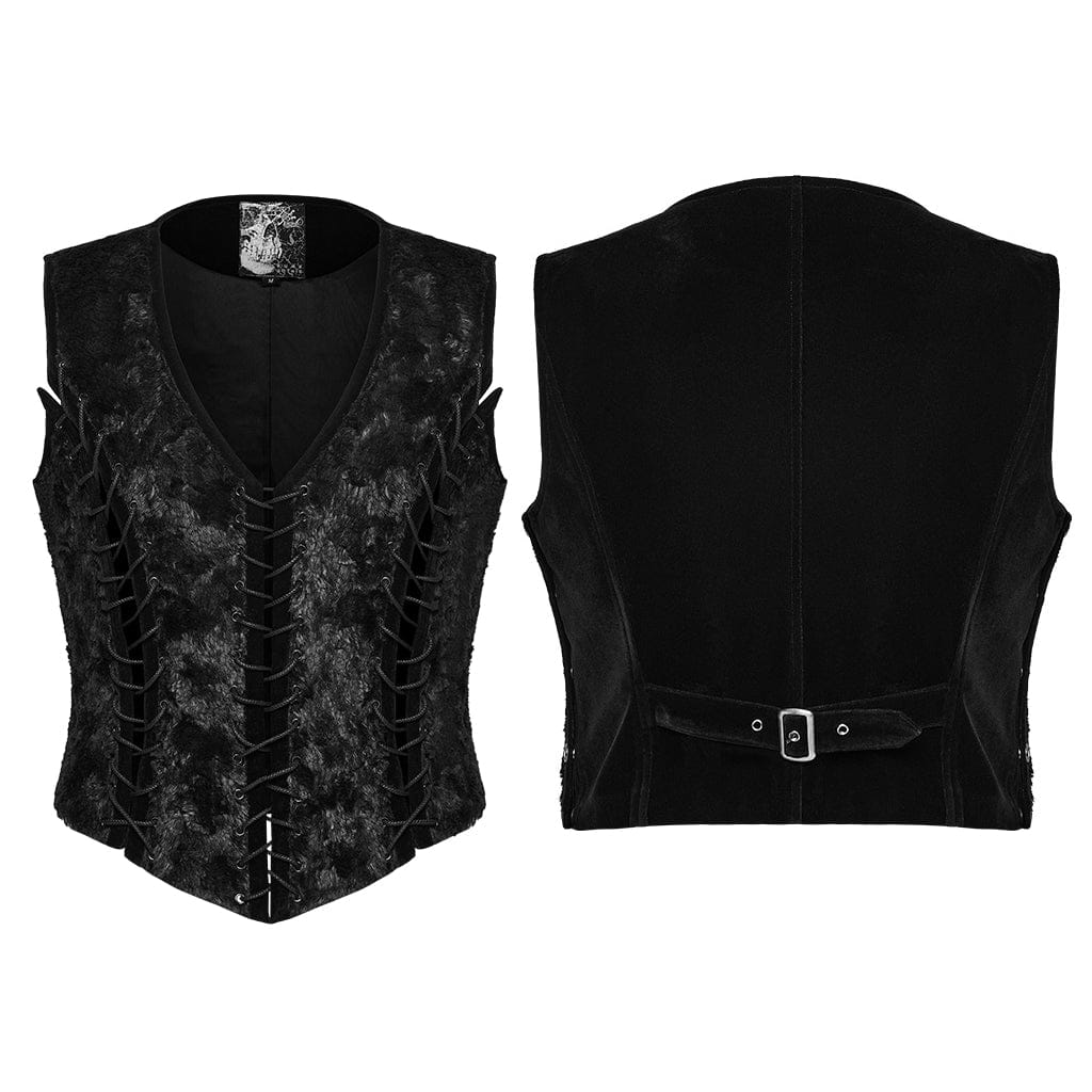 PUNK RAVE Men's Gothic Lace-up Buckle-up Strap Vest