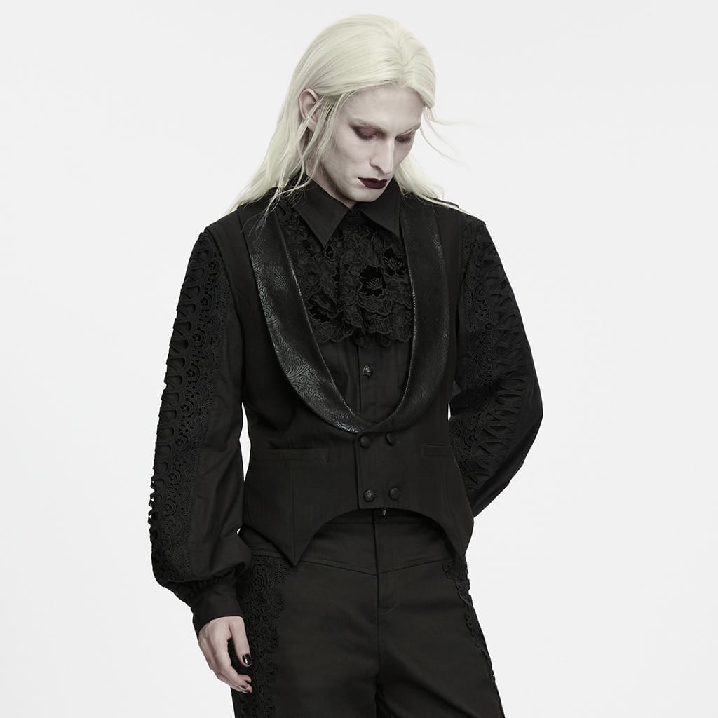 PUNK RAVE Men's Gothic Lapel Double-breasted Pointed Hem Waistcoat