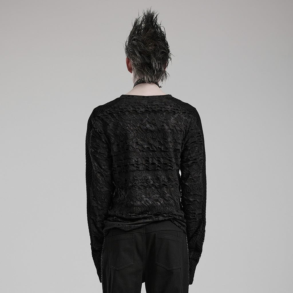 PUNK RAVE Men's Gothic Mesh Splice Long Sleeve Shirt