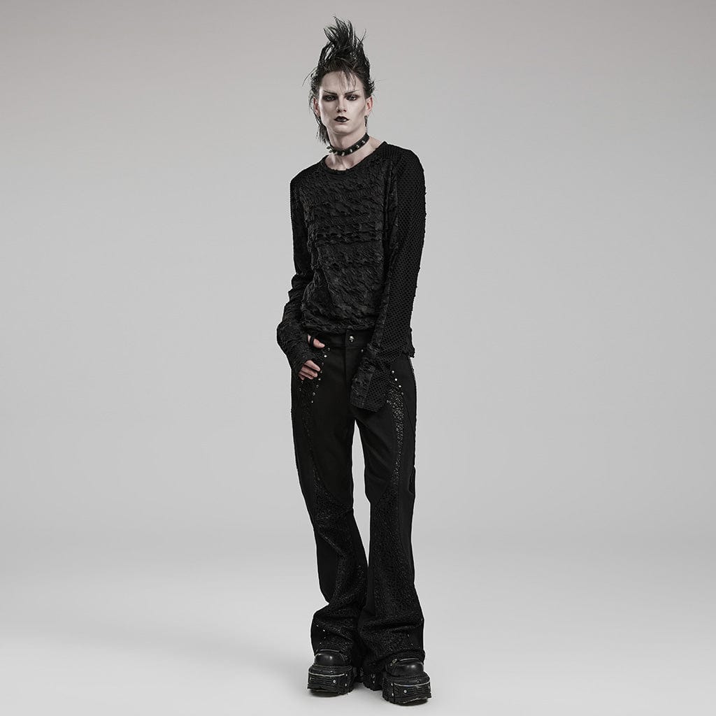 PUNK RAVE Men's Gothic Mesh Splice Long Sleeve Shirt