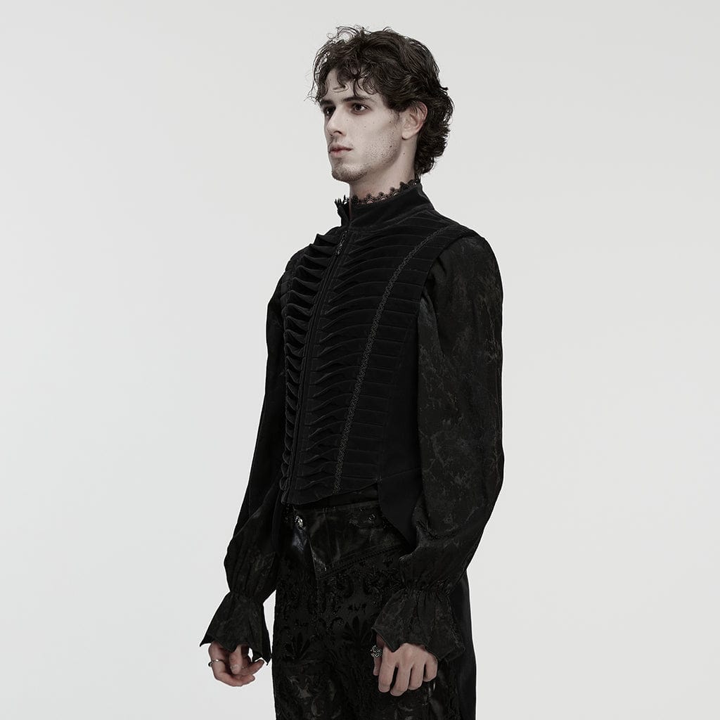PUNK RAVE Men's Gothic Pleated Stand Collar Swallow-tailed Vest Black