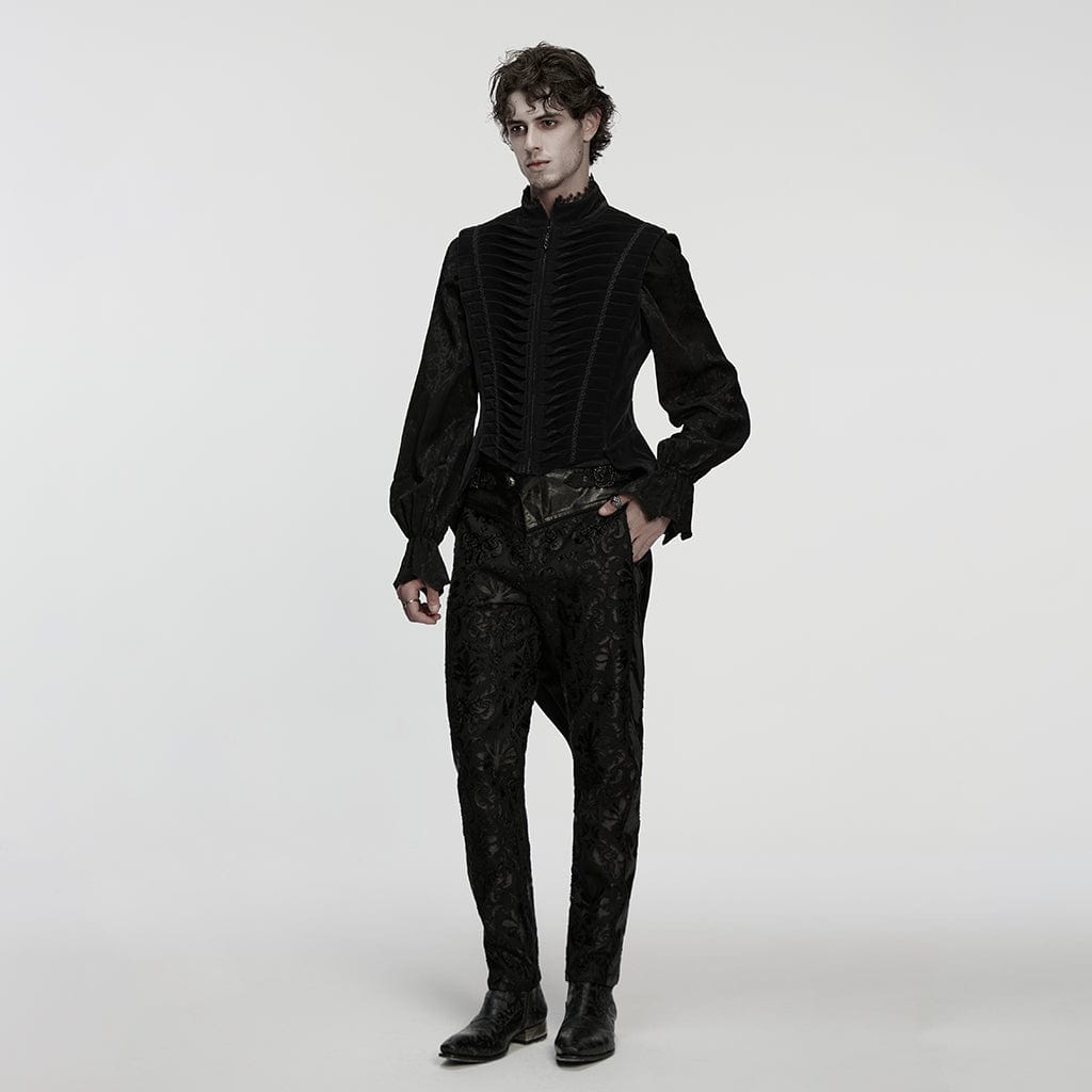 PUNK RAVE Men's Gothic Pleated Stand Collar Swallow-tailed Vest Black