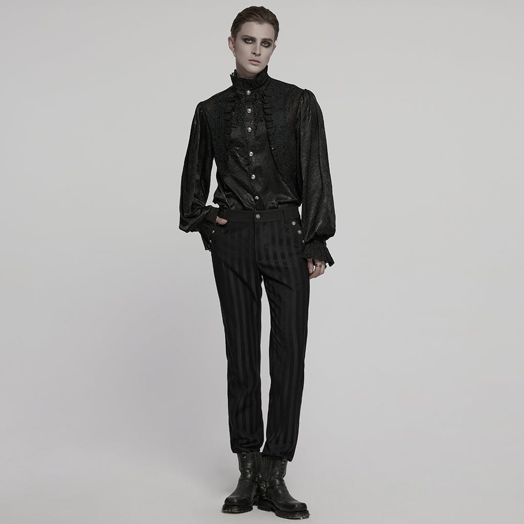 PUNK RAVE Men's Gothic Puff Sleeved Rose Ruffled Shirt Black
