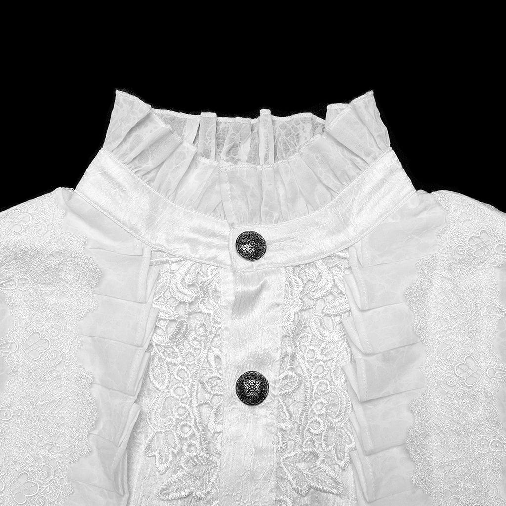 PUNK RAVE Men's Gothic Puff Sleeved Rose Ruffled Shirt White