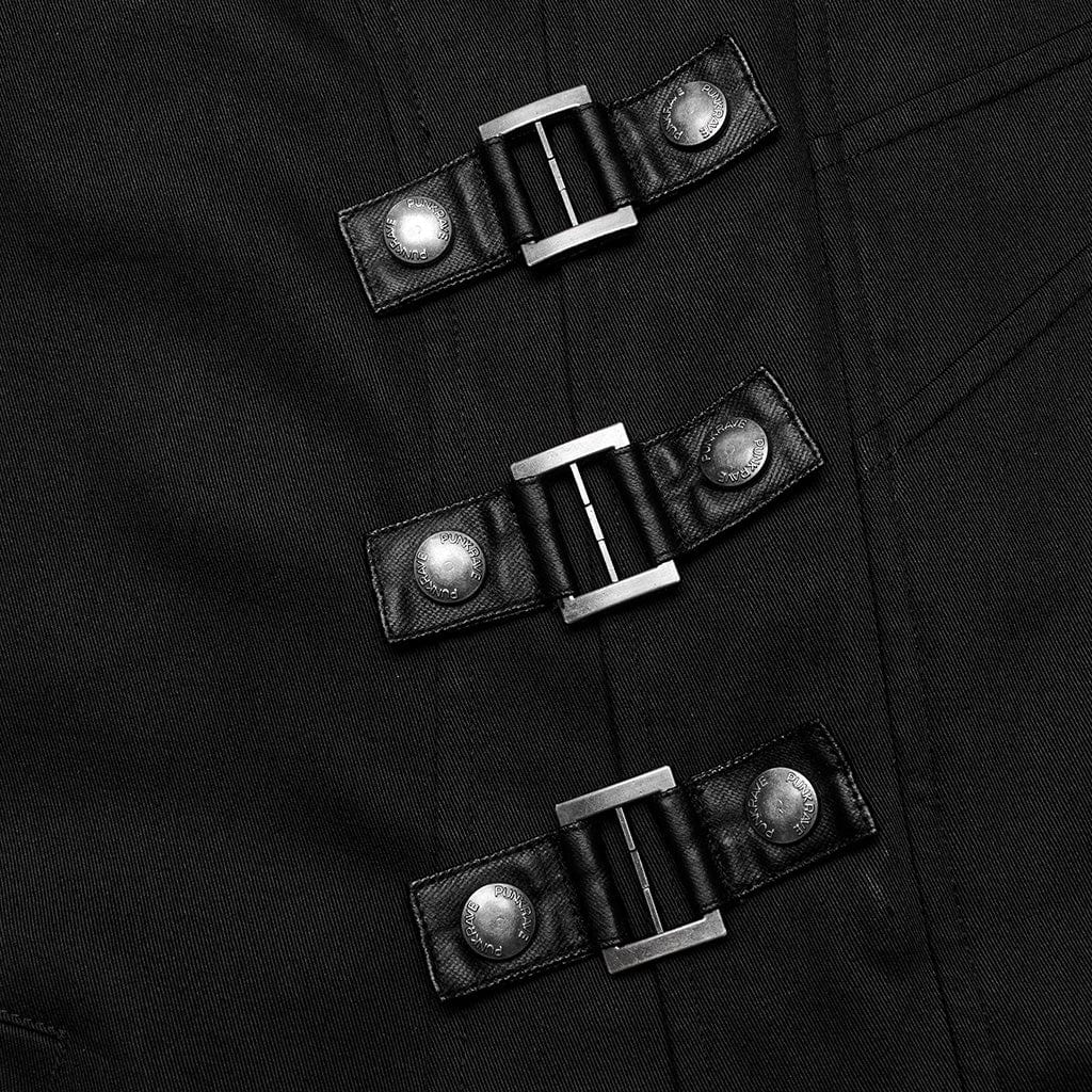 PUNK RAVE Men's Gothic Punk Multi-buckles Coat with Detached Shoulder Pad