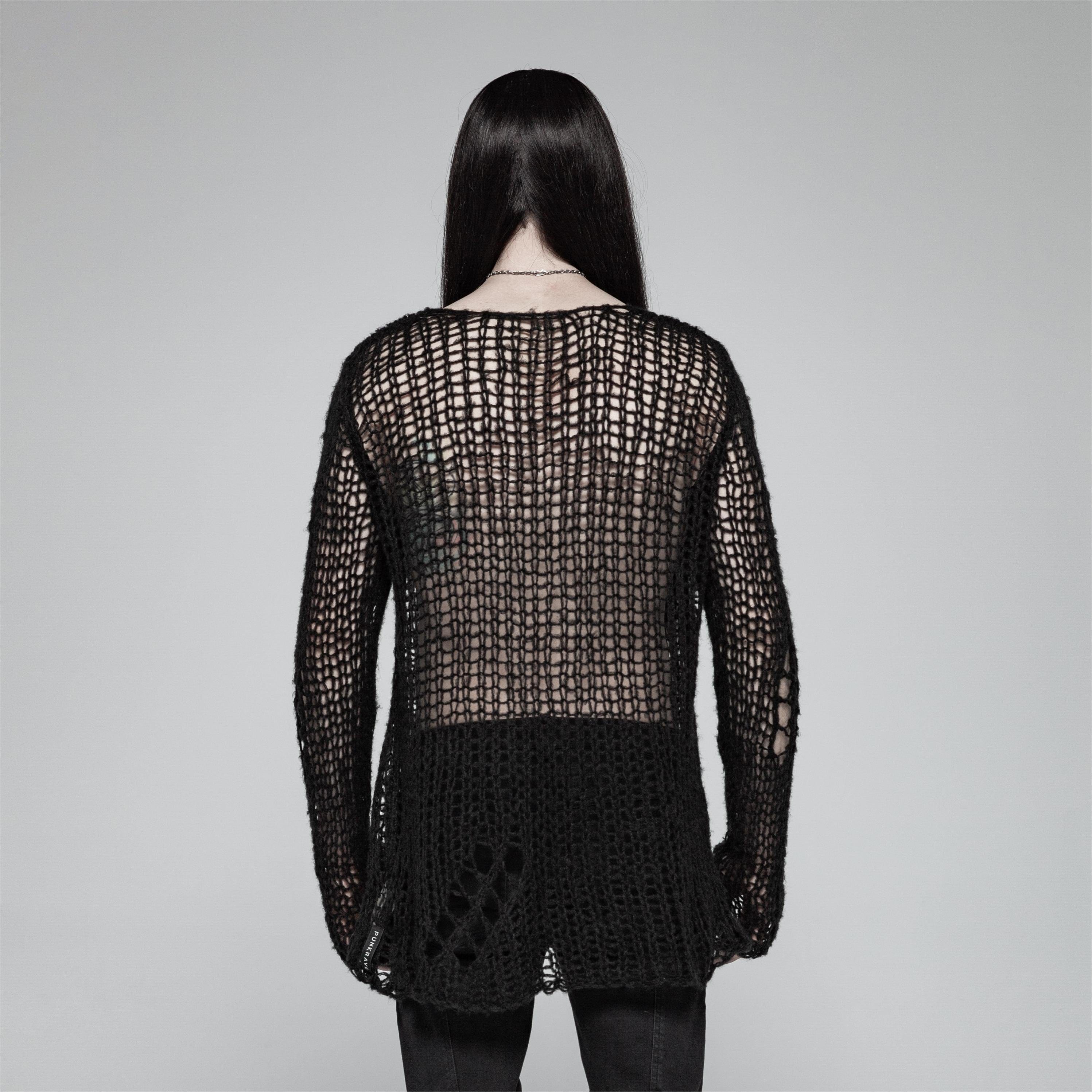 Punk Rave Men's Gothic Ripped Knitted Mesh Shirt