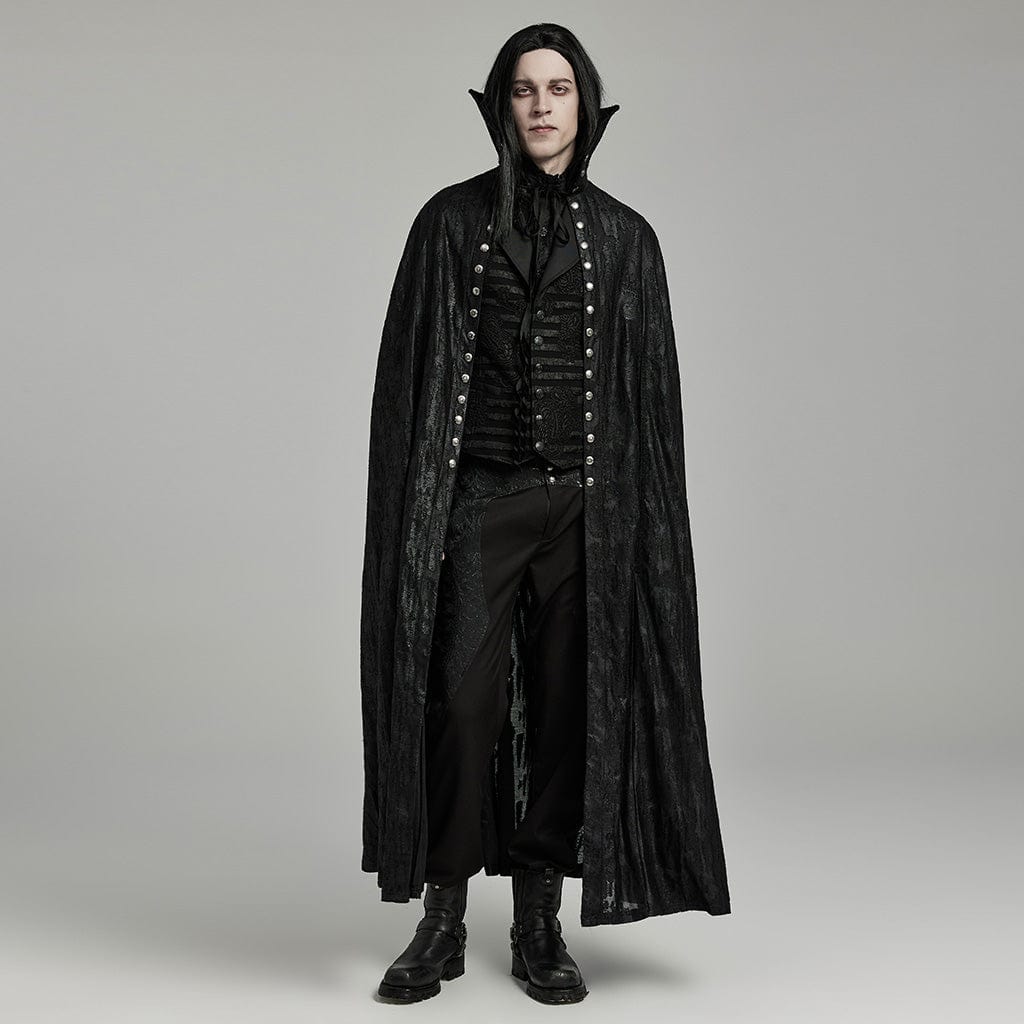 PUNK RAVE Men's Gothic Ripped Witchy Coat with Detached Neckwear