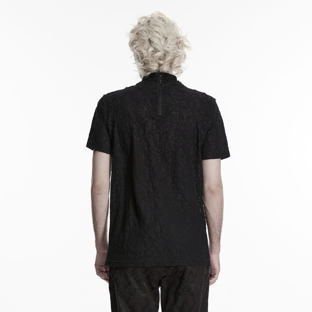 PUNK RAVE Men's Gothic Ruched Turtleneck Short Sleeved Top
