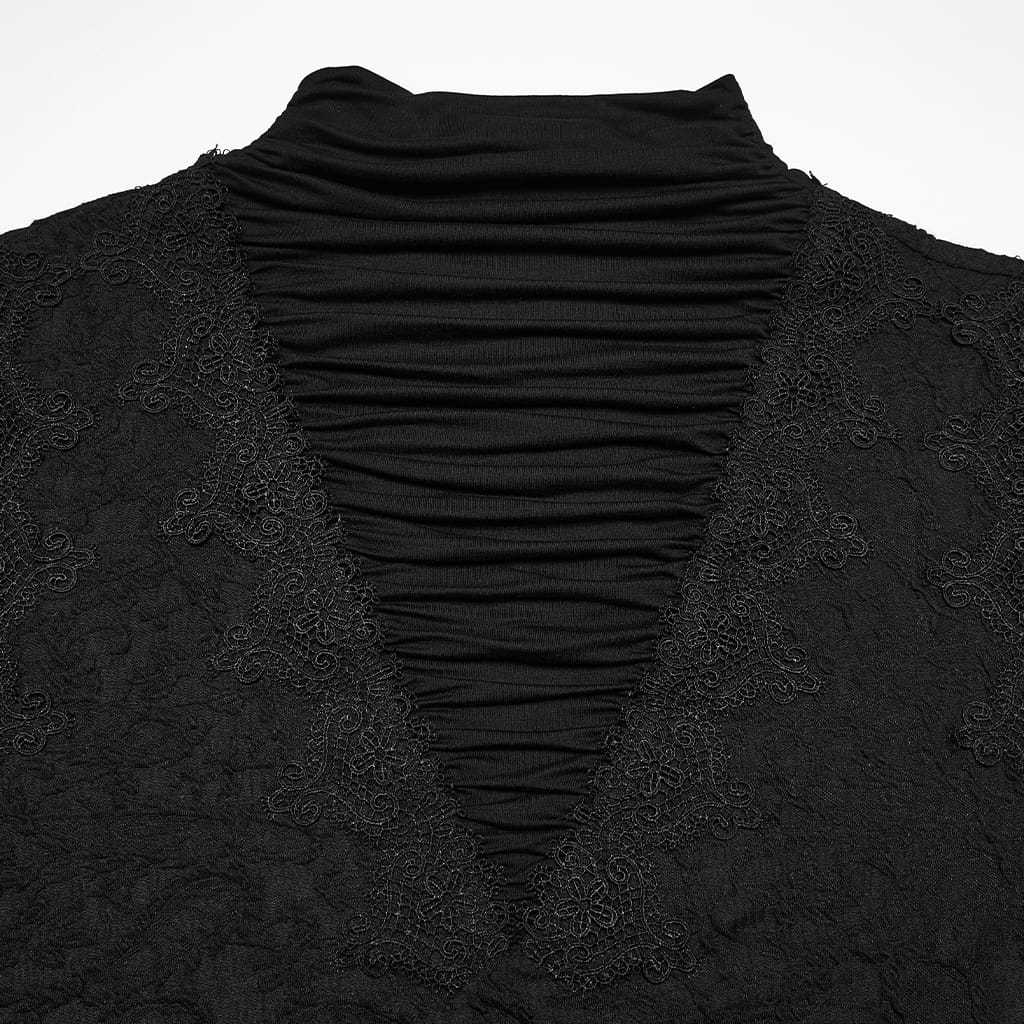 PUNK RAVE Men's Gothic Ruched Turtleneck Short Sleeved Top