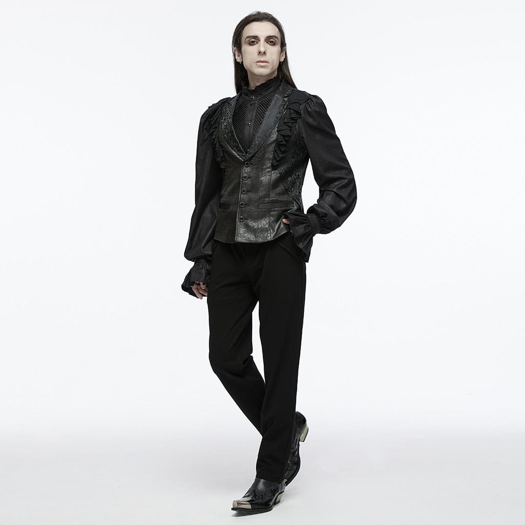 PUNK RAVE Men's Gothic Ruffled Buckle-up Waistcoat