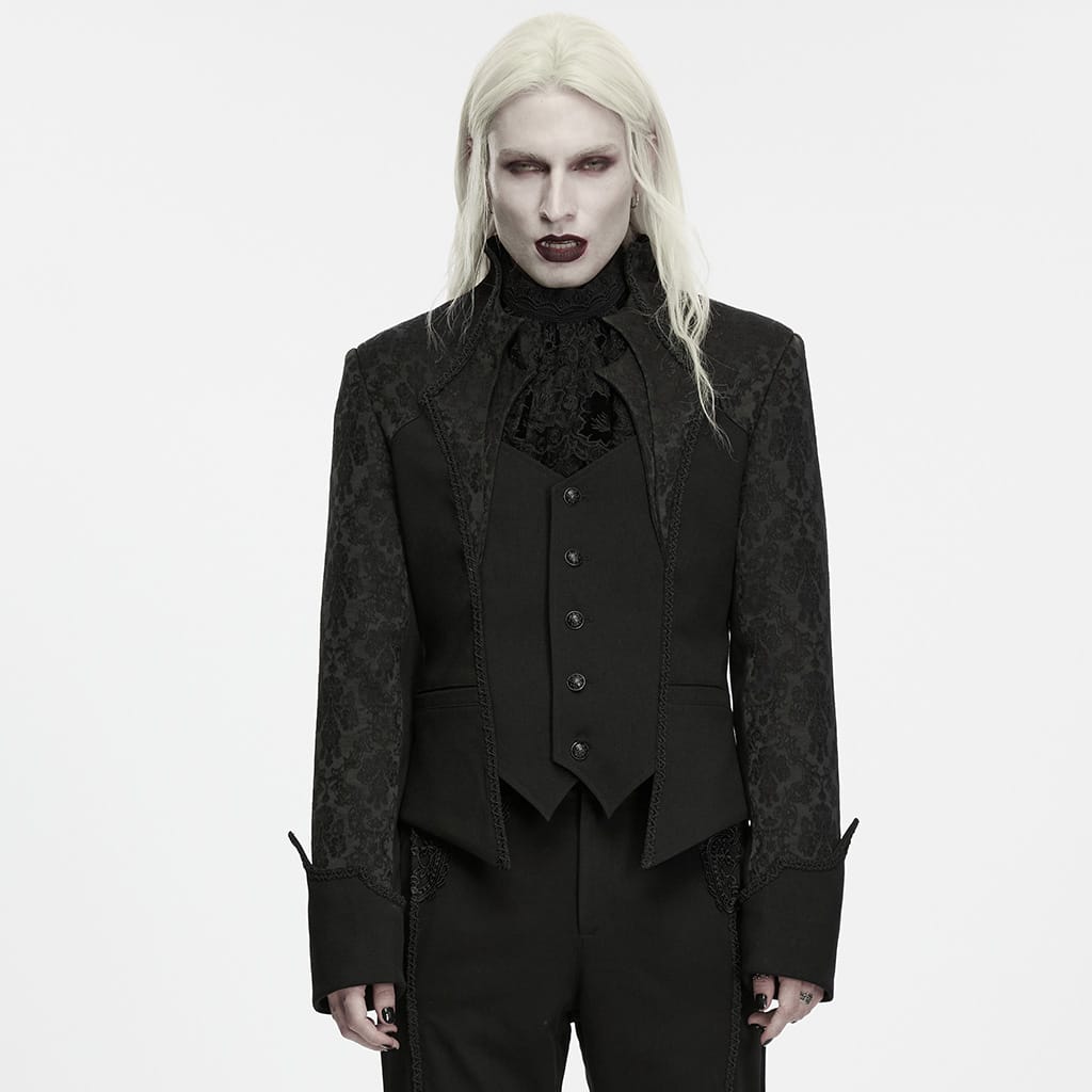PUNK RAVE Men's Gothic Single-breasted Jacquard Stand Collar Jacket