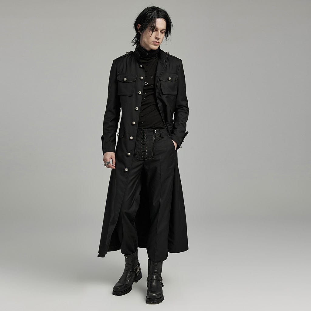 PUNK RAVE Men's Gothic Stand Collar Big-pocket Coat