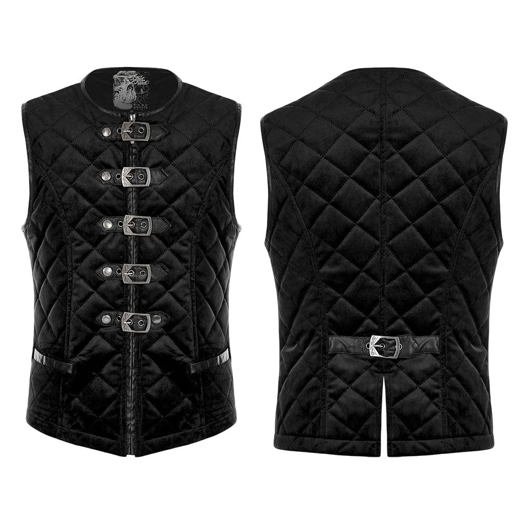 PUNK RAVE Men's Gothic Stand Collar Buckles Waistcoat