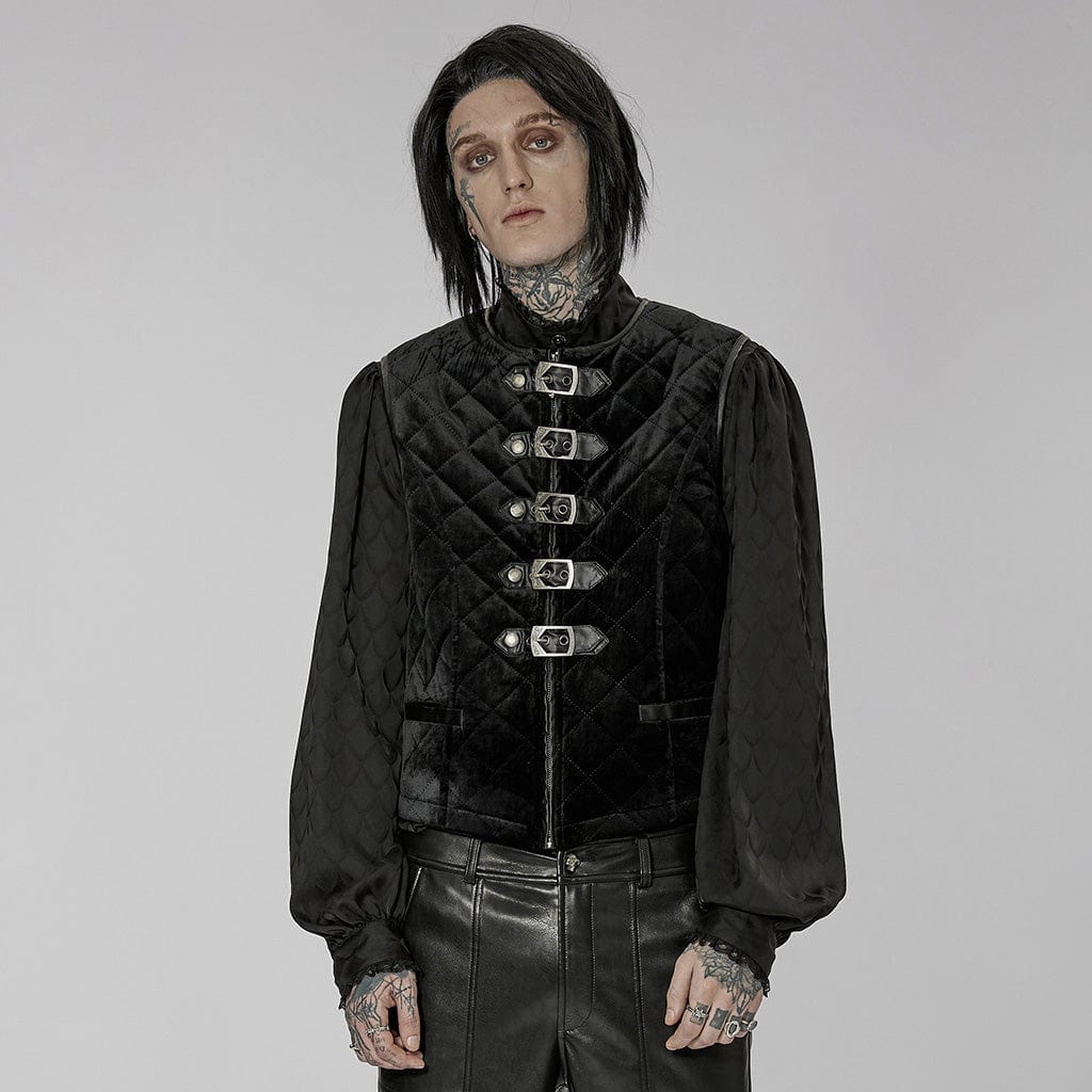 PUNK RAVE Men's Gothic Stand Collar Buckles Waistcoat