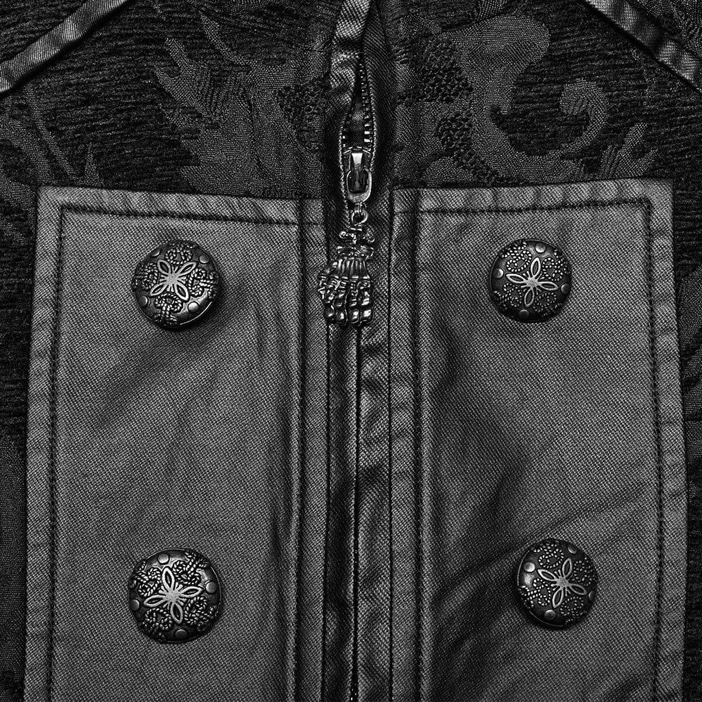 PUNK RAVE Men's Gothic Stand Collar Embossed Vest