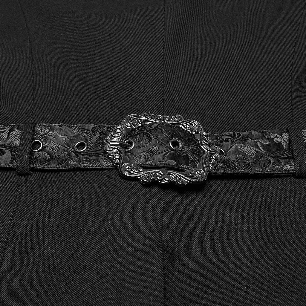 PUNK RAVE Men's Gothic Stand Collar Jacquard Splice Swallow-tailed Coat