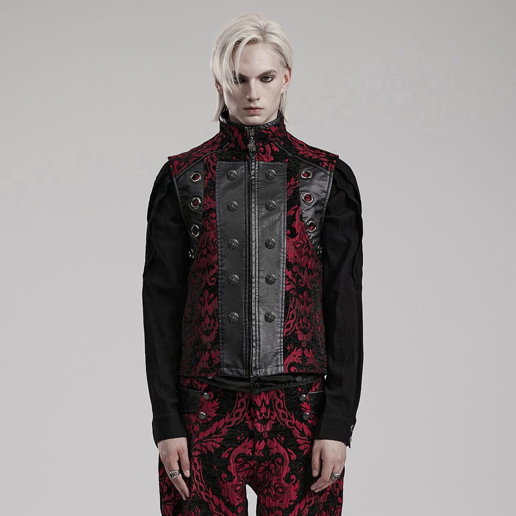 PUNK RAVE Men's Gothic Stand Collar Jacquard Splice Vest