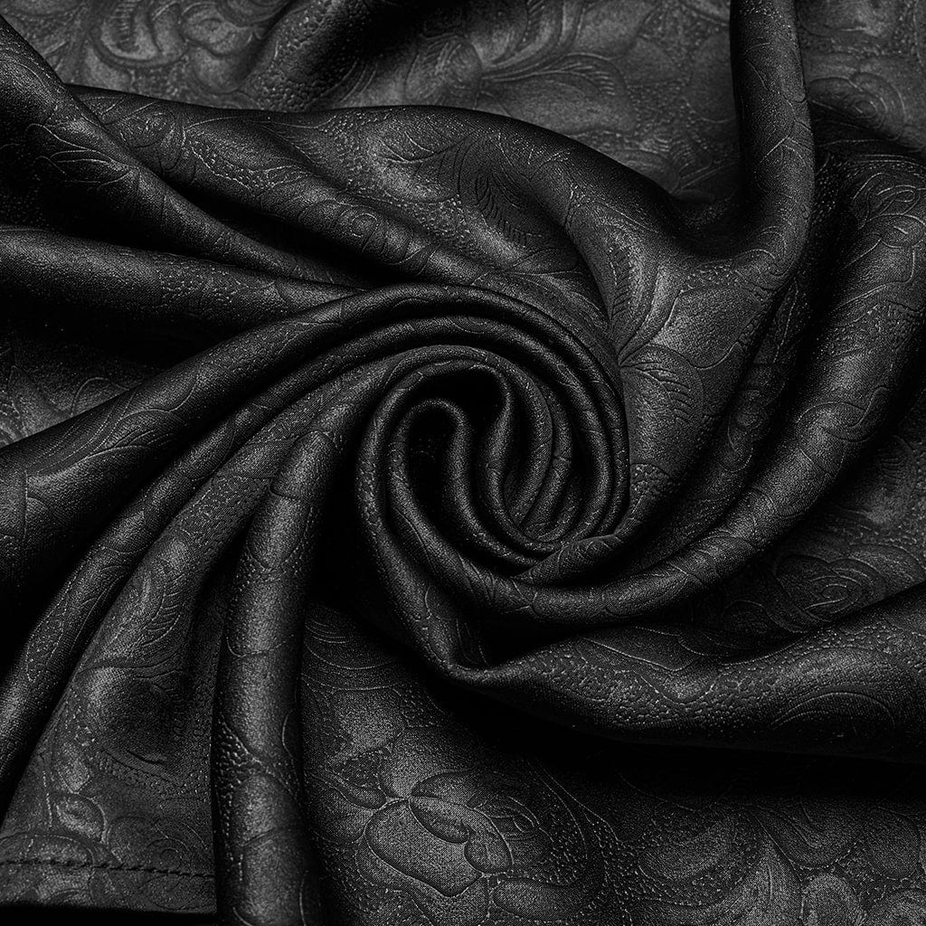 PUNK RAVE Men's Gothic Stand Collar Plunging Rose Shirt Black