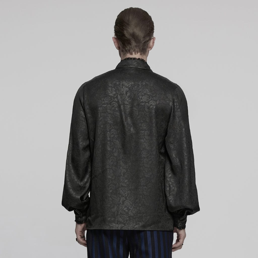 PUNK RAVE Men's Gothic Stand Collar Plunging Rose Shirt Black