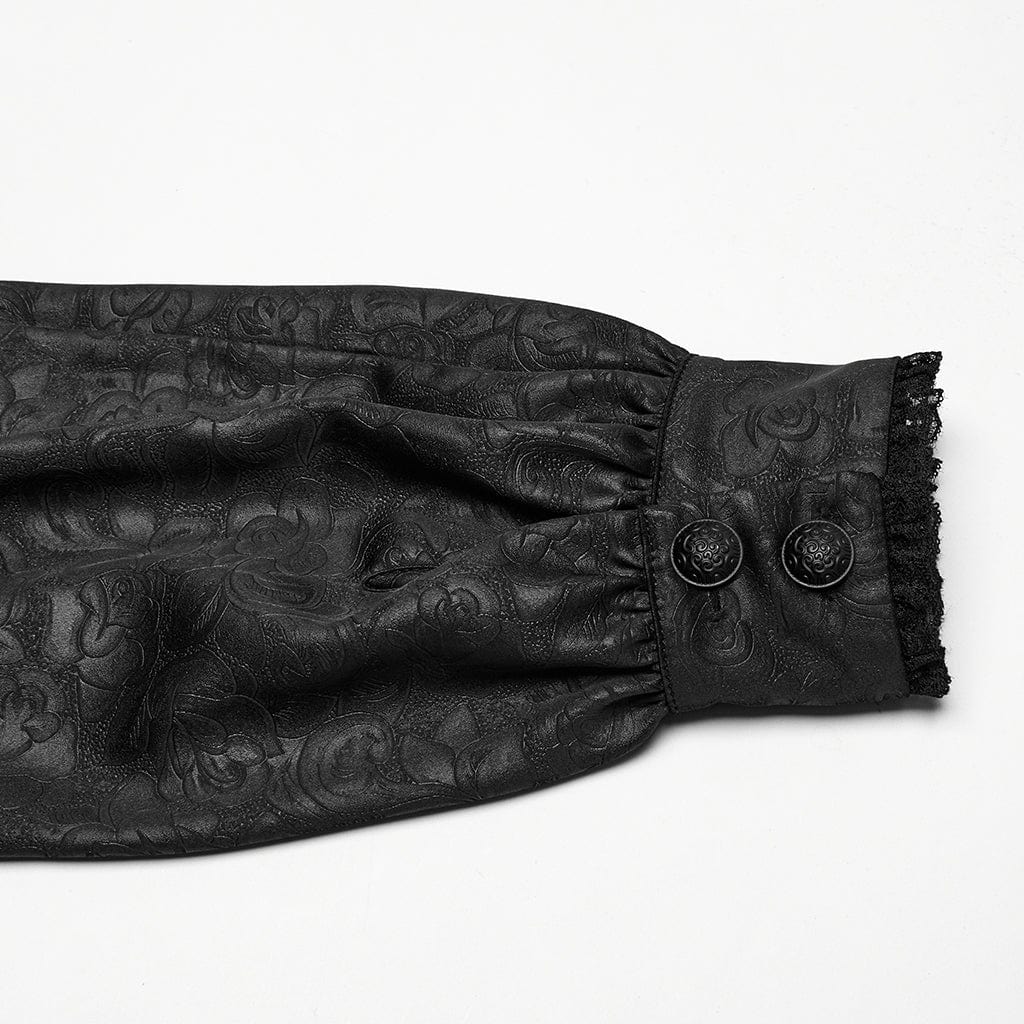 PUNK RAVE Men's Gothic Stand Collar Plunging Rose Shirt Black