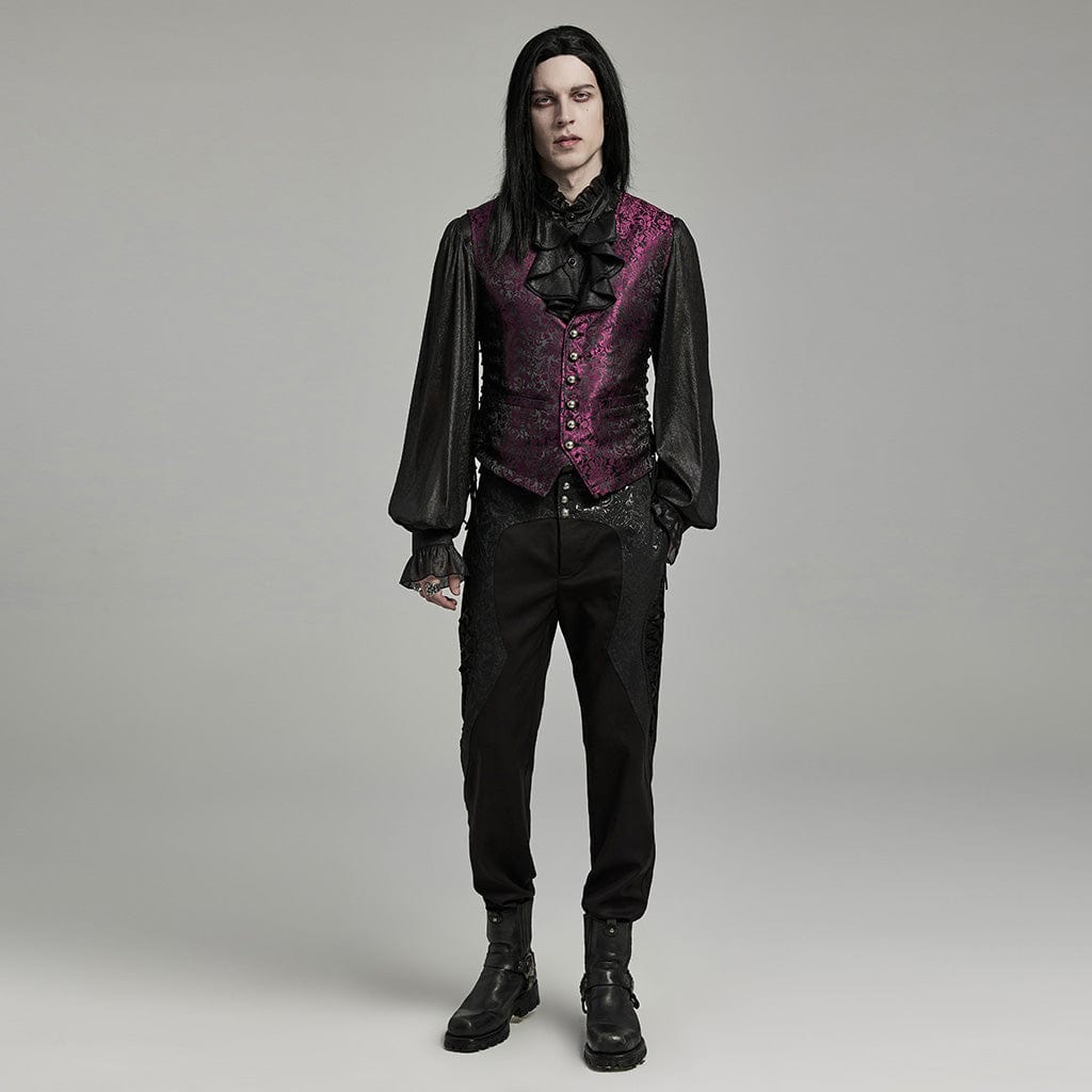 PUNK RAVE Men's Gothic Stand Collar Puff Sleeved Ruffled Shirt