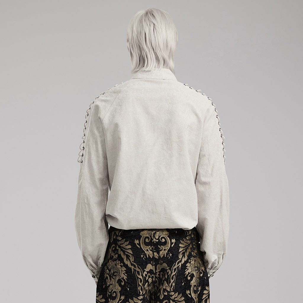 PUNK RAVE Men's Gothic Straps Puff Sleeved Shirt