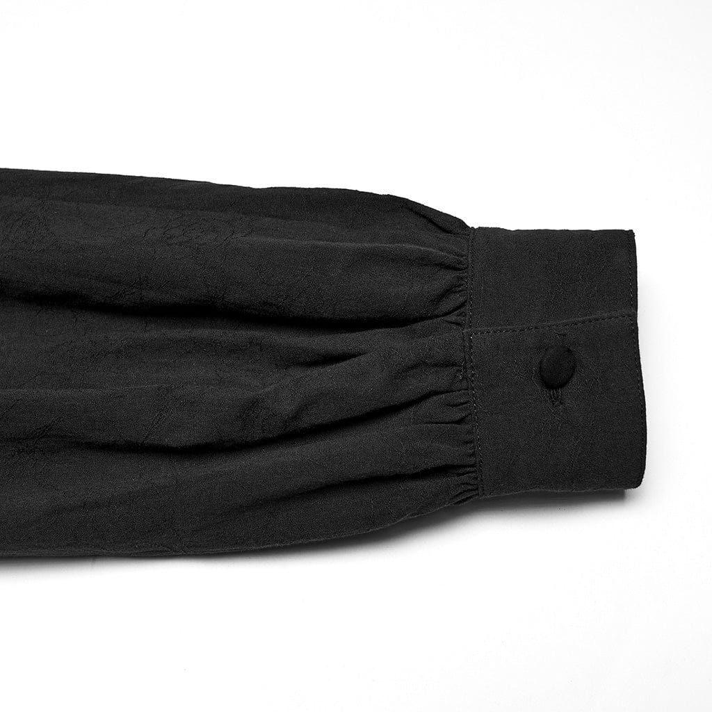 PUNK RAVE Men's Gothic Turn-down Collar Puff Sleeved Shirt with Detachable Necktie Black