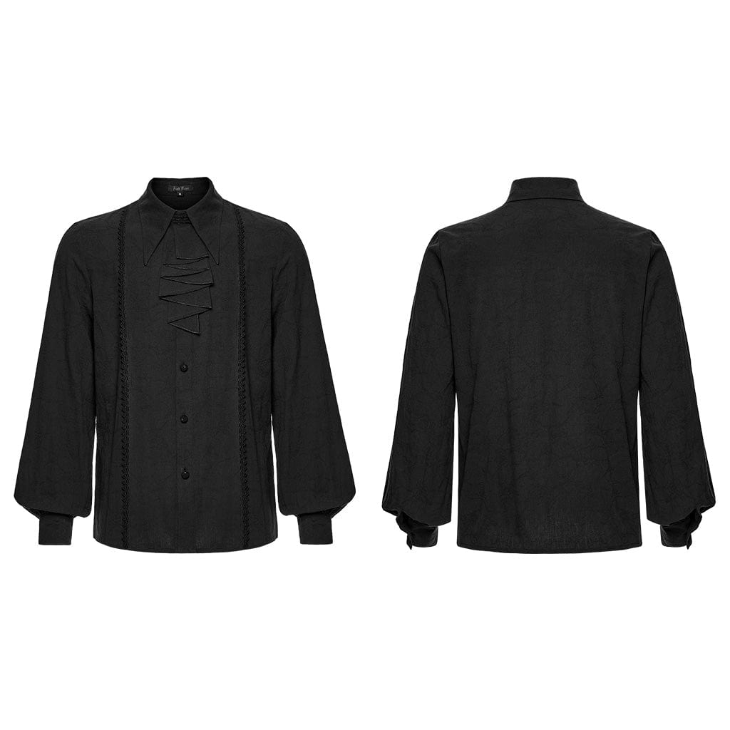 PUNK RAVE Men's Gothic Turn-down Collar Puff Sleeved Shirt with Detachable Necktie Black