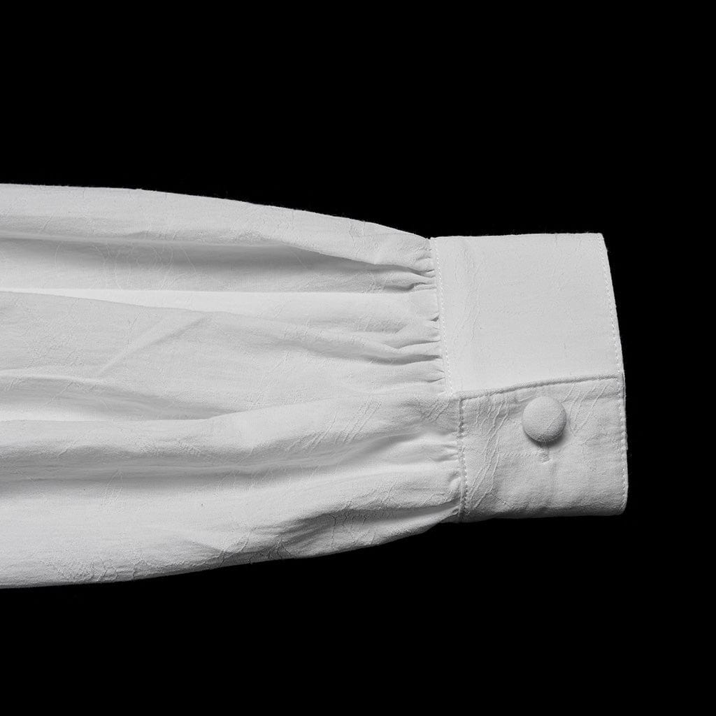 PUNK RAVE Men's Gothic Turn-down Collar Puff Sleeved Shirt with Detachable Necktie White