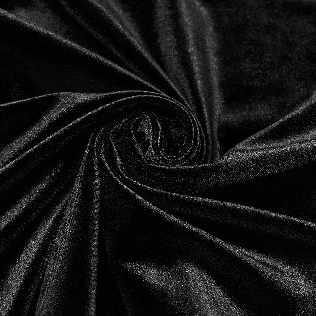 PUNK RAVE Men's Gothic Turn-down Collar Puff Sleeved Velvet Shirt Black