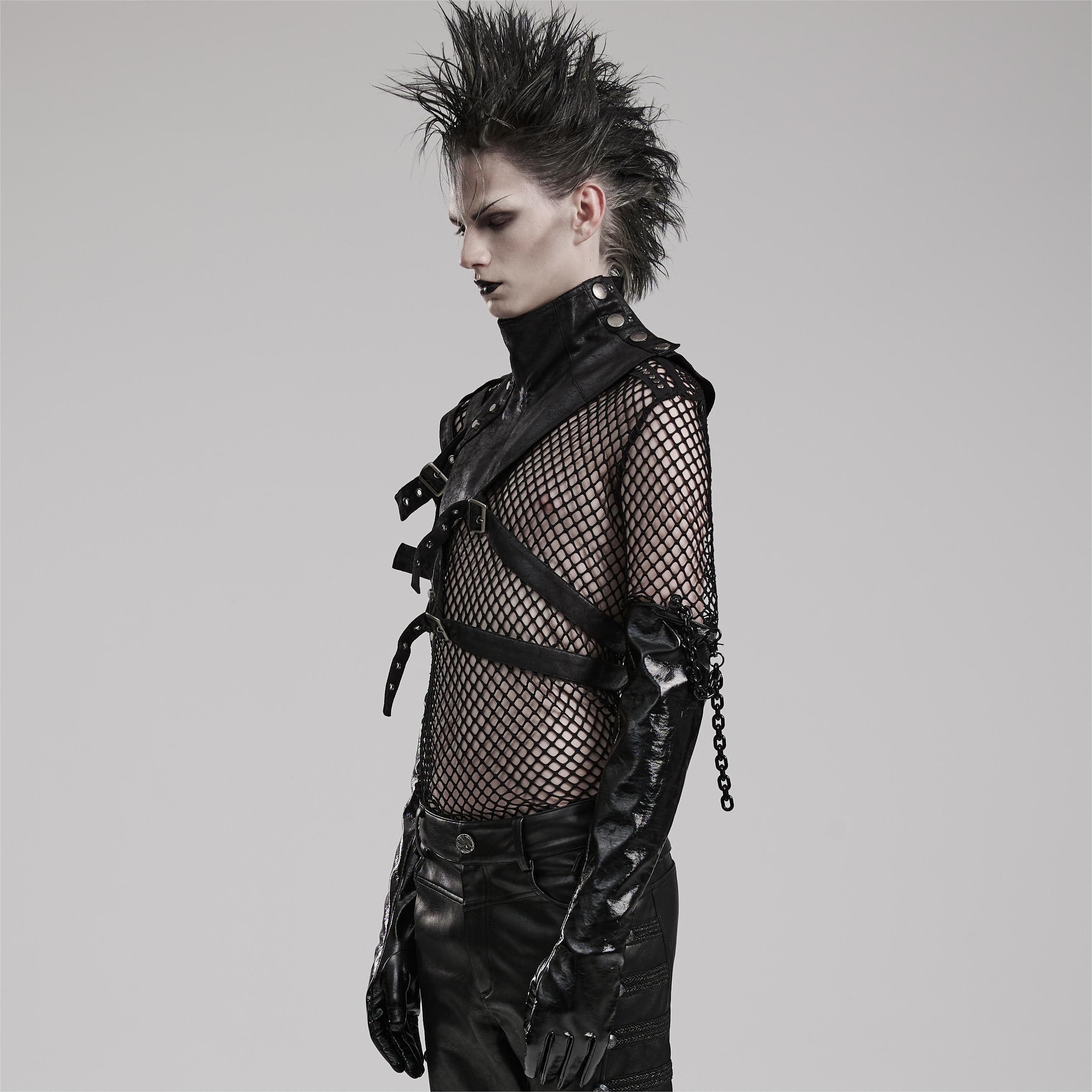 PUNK RAVE Men's Mechanical Steampunk Faux Leather Rivets Harness/Collar