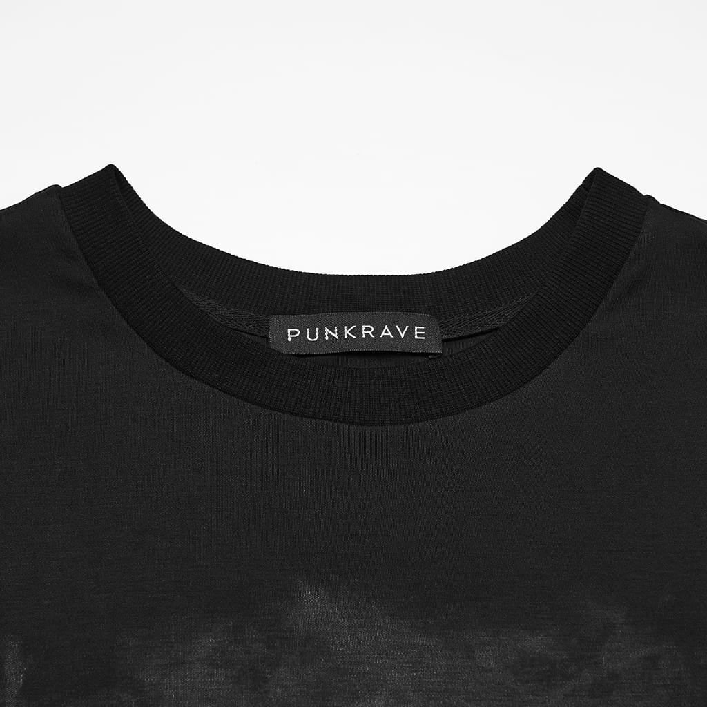PUNK RAVE Men's Punk Asymmetric Buckle-up Straps Printed Shirt