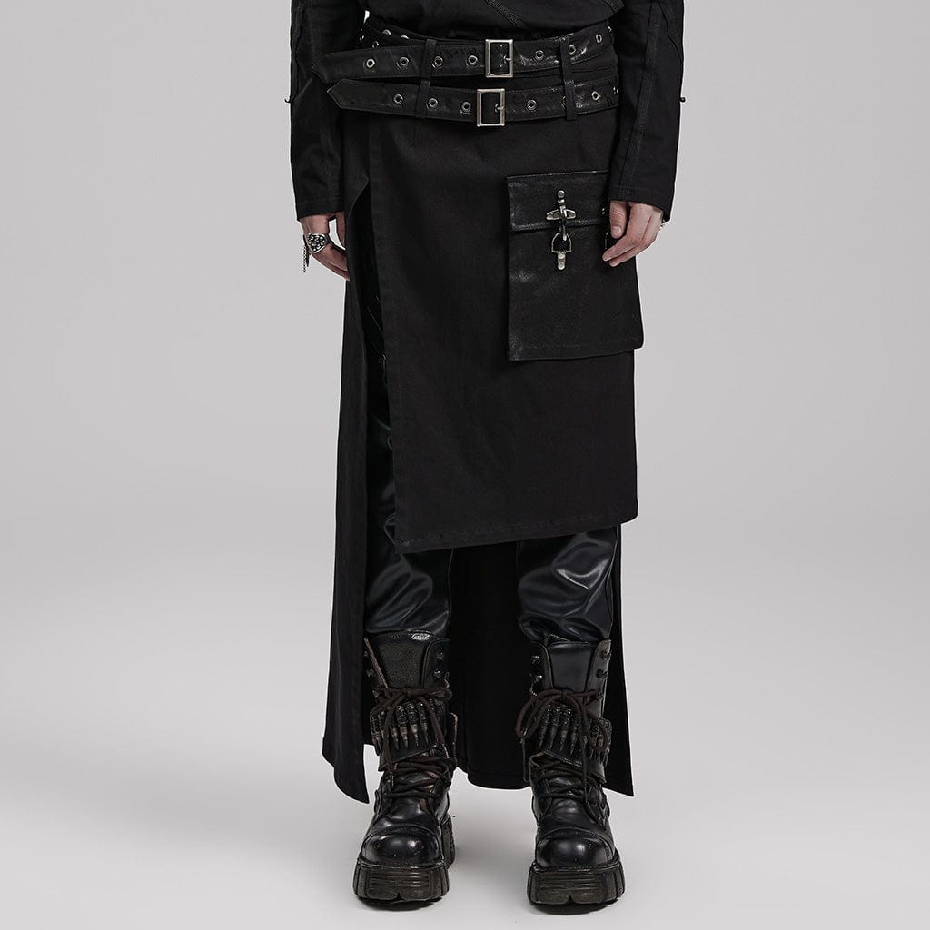 PUNK RAVE Men's Punk Asymmetric Long Kilt