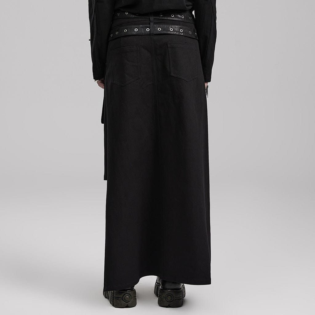 PUNK RAVE Men's Punk Asymmetric Long Kilt