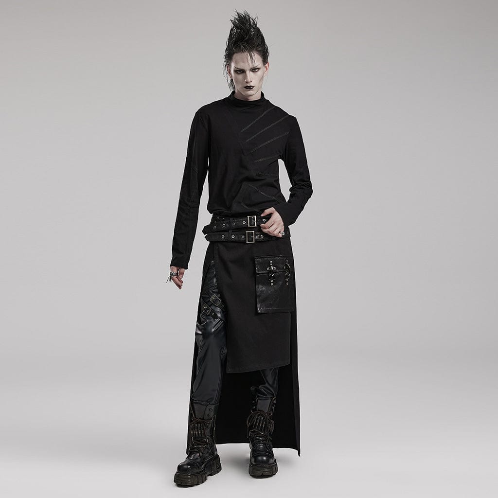 PUNK RAVE Men's Punk Asymmetric Long Kilt