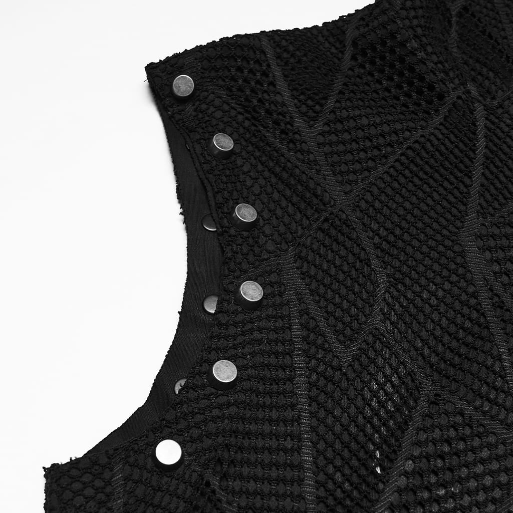 PUNK RAVE Men's Punk Asymmetric Printed Hooded Tank Top Black