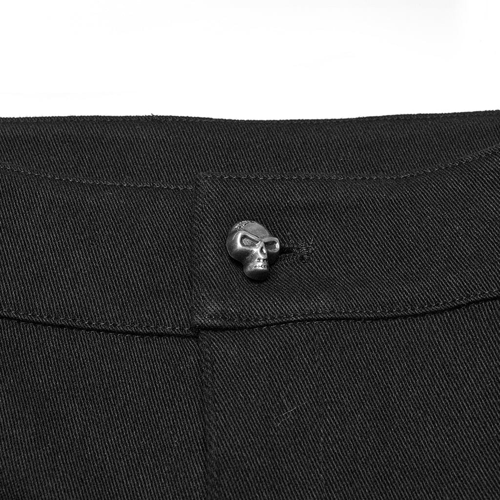 PUNK RAVE Men's Punk Big-pocket Faux Leather Splice Shorts