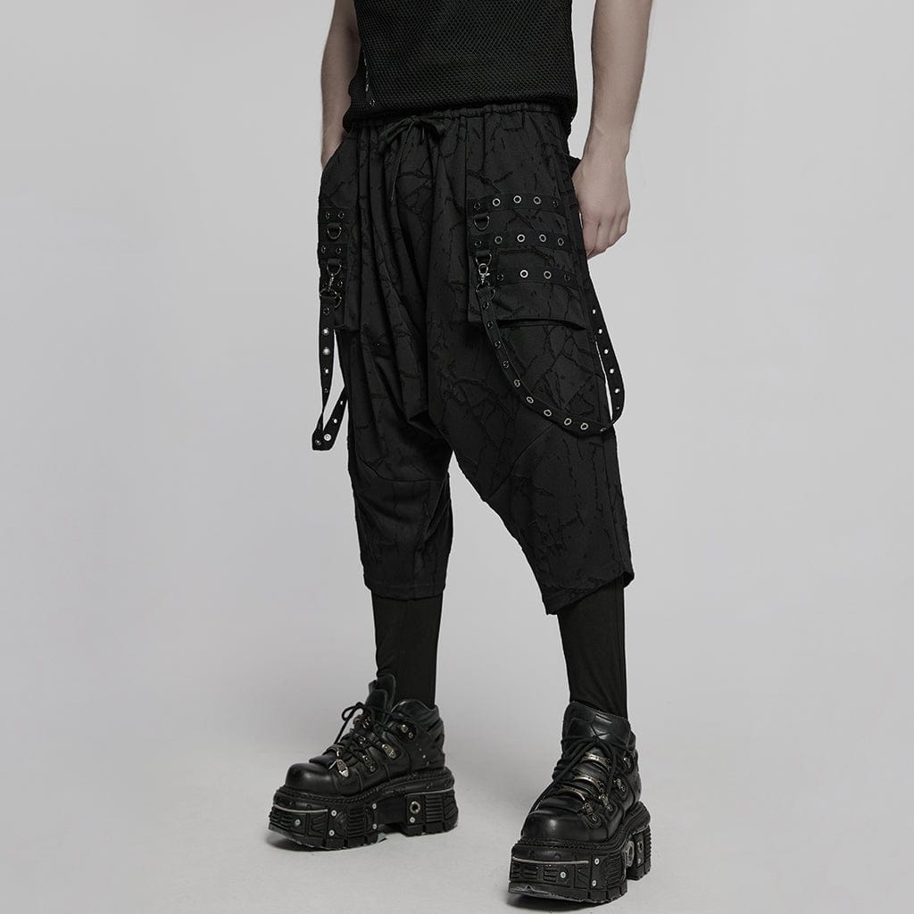 PUNK RAVE Men's Punk Big-pocket Sagging Pants with Staps