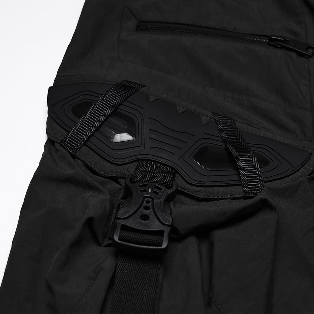 PUNK RAVE Men's Punk Big Pocket Strappy Shorts Black