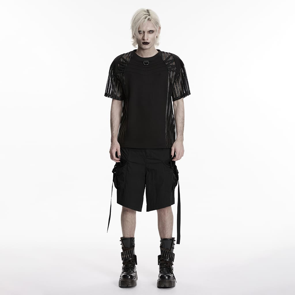 PUNK RAVE Men's Punk Big Pocket Strappy Shorts Black