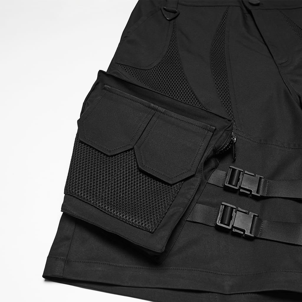 PUNK RAVE Men's Punk Buckle Big Pockets Shorts