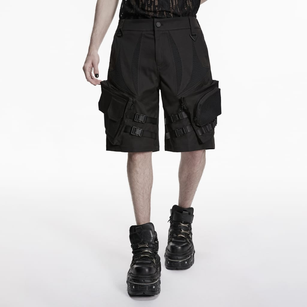 PUNK RAVE Men's Punk Buckle Big Pockets Shorts